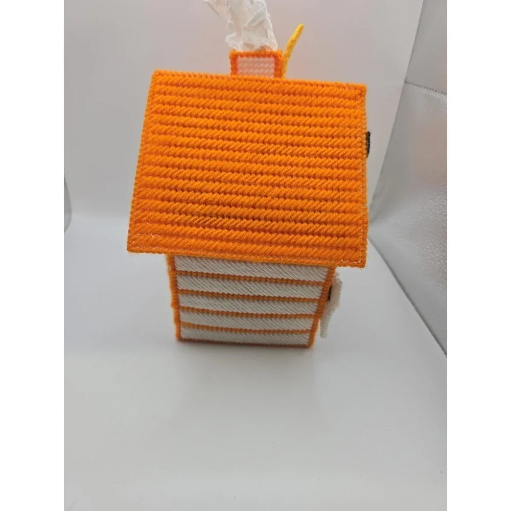 Handmade Needlepoint Plastic Canvas Tissue Box Cover  Halloween Cats/Ghosts Bats
